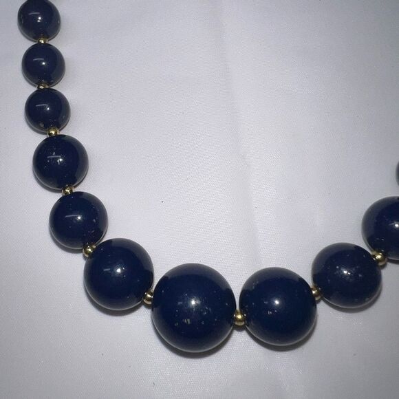 Vintage Blue Glass Bead with Gold Tone Chain Necklace - Picture 2 of 11